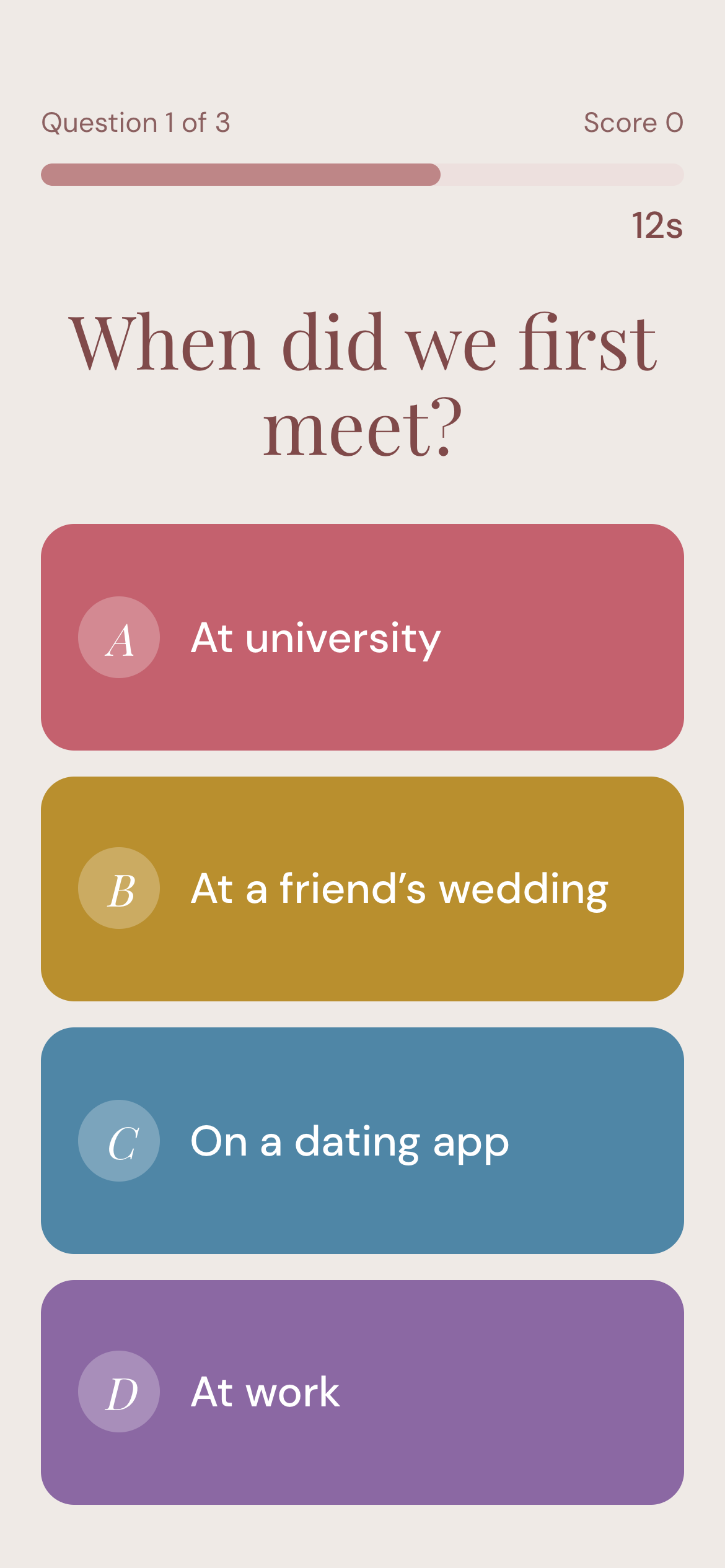A guest's phone showing the question and four answers
