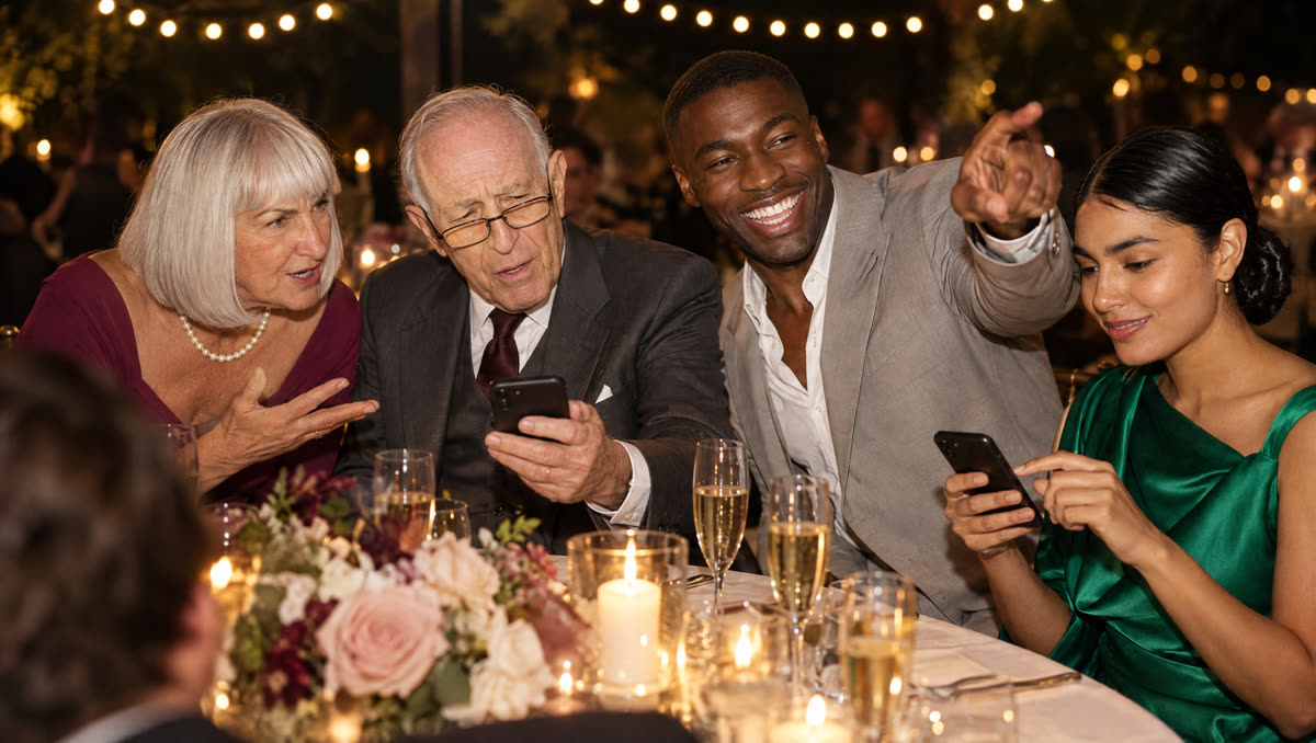 Guests at a table arguing over the question
